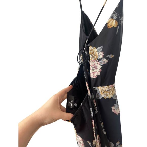 Lulus Shea Black Floral Print Jumpsuit Sleeveless Cross Back V Neck Medium - Picture 8 of 11